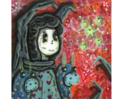 ACRILICO SU LEGNO RAMIRO DAVARO COMAS " BLUE QUEEN " dimensioni L 155 x H 155 cm.