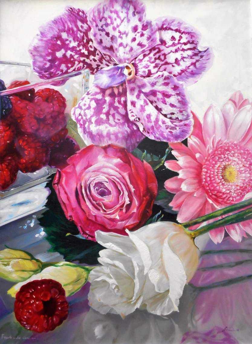 OLIO SU TELA  IRMA SERVODIO  "TI ASPETTO, SU DAI ABBRACCIAMI!"  dimensioni L60 x H 80 cm.