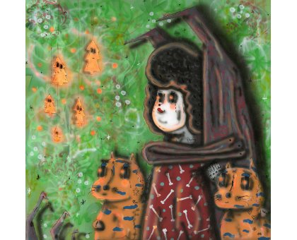 ACRILICO SU LEGNO RAMIRO DAVARO COMAS " RED QUEEN " dimensioni L 155 x H 155 cm.