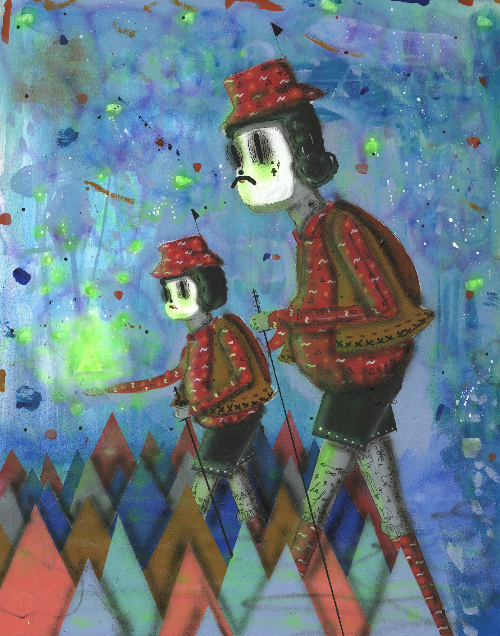 ACRILICO SU LEGNO RAMIRO DAVARO COMAS " PLANTING MOUNTAINS " dimensioni L 103 x H 130 cm.