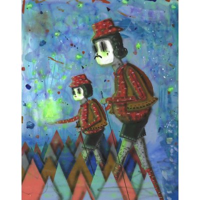 ACRILICO SU LEGNO RAMIRO DAVARO COMAS " PLANTING MOUNTAINS " dimensioni L 103 x H 130 cm.