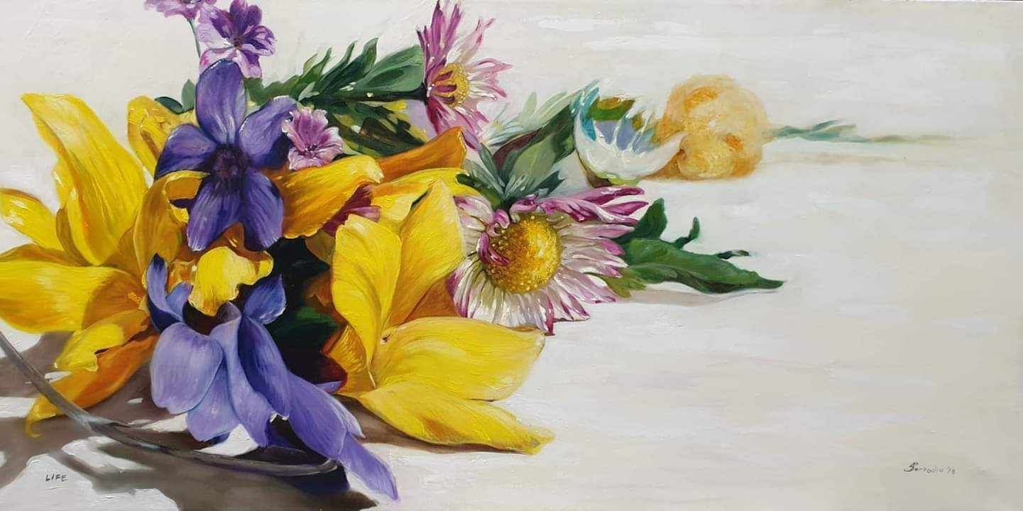 OLIO SU TELA  IRMA SERVODIO 'LIFE'  dimensioni  L 80 x H 40 cm.