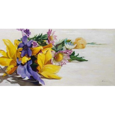 OLIO SU TELA IRMA SERVODIO 'LIFE' dimensioni L 80 x H 40 cm.