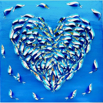 BARBARA PECORARI ' SARDINES LEAPING OUT POP HEART-MINI ' dimensioni L 30 x H 30 cm.