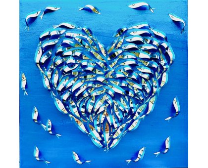 BARBARA PECORARI ' SARDINES LEAPING OUT POP HEART-MINI ' dimensioni L 30 x H 30 cm.