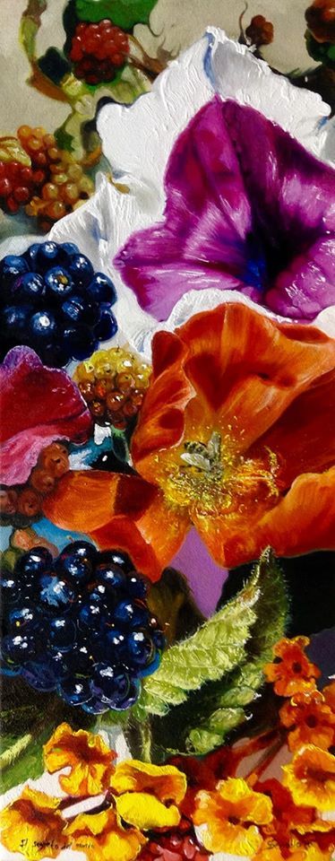 OIL ON CANVAS  IRMA SERVODIO  "IL SEGRETO DEL MONDO"   size  L 20 x H 50 cm.