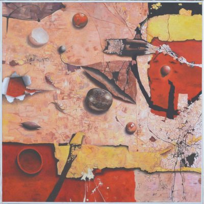 MIXED MEDIA MARCELLO REMIGI ' BOA MARINA ' dimensioni L 90 x H 90 cm.