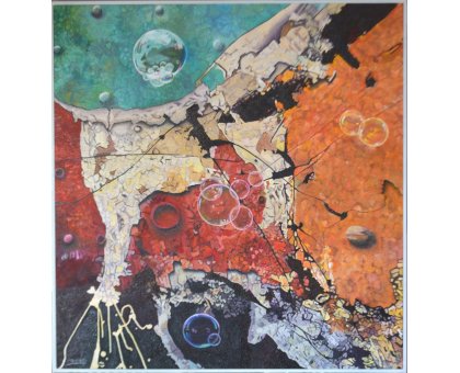 MIXED MEDIA MARCELLO REMIGI " BOLLE DI SAPONE CON NOCE " dimensioni L 86 x H 90 cm.