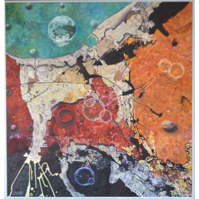 MIXED MEDIA MARCELLO REMIGI " BOLLE DI SAPONE CON NOCE " dimensioni L 86 x H 90 cm.