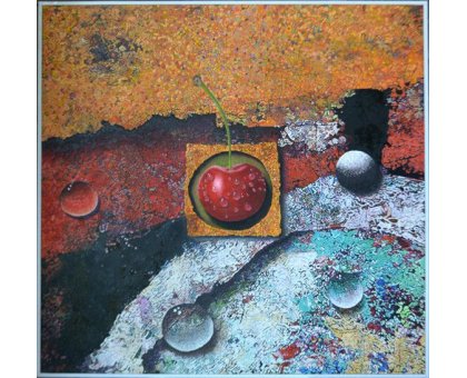 MIXED MEDIA MARCELLO REMIGI " CILIEGIA " dimensioni L 83 x H 80 cm.