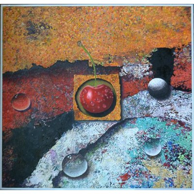 MIXED MEDIA MARCELLO REMIGI " CILIEGIA " dimensioni L 83 x H 80 cm.