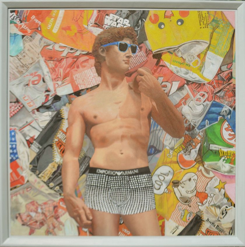 MIXED MEDIA MARCELLO REMIGI " DAVIDPOP "  dimensioni L 87 x H 87 cm.
