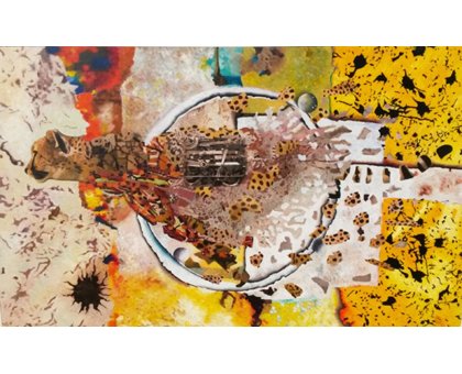 MIXED MEDIA MARCELLO REMIGI " GHEPARDO " dimensioni L 115 x H 75 cm.