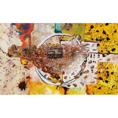 MIXED MEDIA MARCELLO REMIGI " GHEPARDO " dimensioni L 115 x H 75 cm.