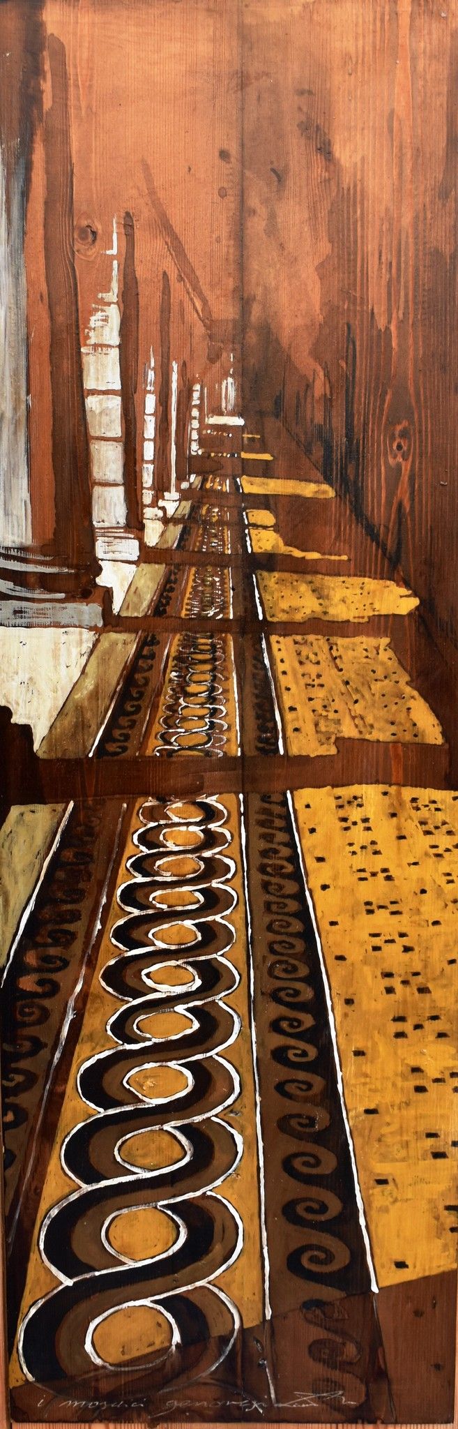 MIXED MEDIA MASSIMO LOMI " I MOSAICI GENOVESI "  dimensioni L 54 x H 120 cm.