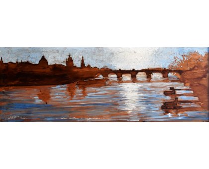 MIXED MEDIA MASSIMO LOMI " LA CITTA' MAGICA " dimensioni L 67 x H 36 cm.