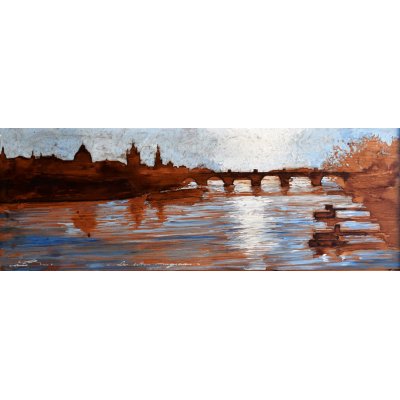 MIXED MEDIA MASSIMO LOMI " LA CITTA' MAGICA " dimensioni L 67 x H 36 cm.