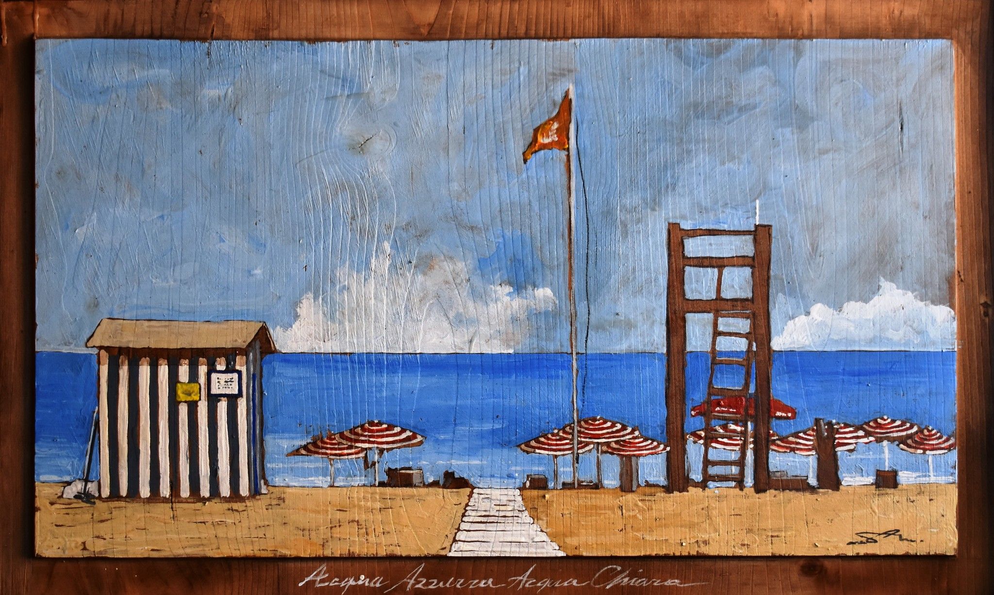 MIXED MEDIA MASSIMO LOMI " ACQUA AZZURRA ACQUA CHIARA "  dimensioni L 52 x H 78 cm.