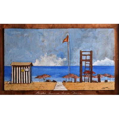 MIXED MEDIA MASSIMO LOMI " ACQUA AZZURRA ACQUA CHIARA " dimensioni L 52 x H 78 cm.