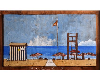 MIXED MEDIA MASSIMO LOMI " ACQUA AZZURRA ACQUA CHIARA " dimensioni L 52 x H 78 cm.