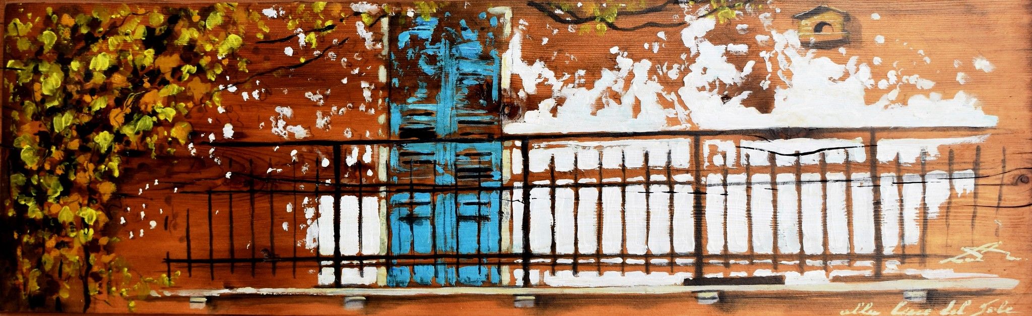 MIXED MEDIA MASSIMO LOMI " ALLA LUCE DEL SOLE "  dimensioni L 88 x H 45 cm.