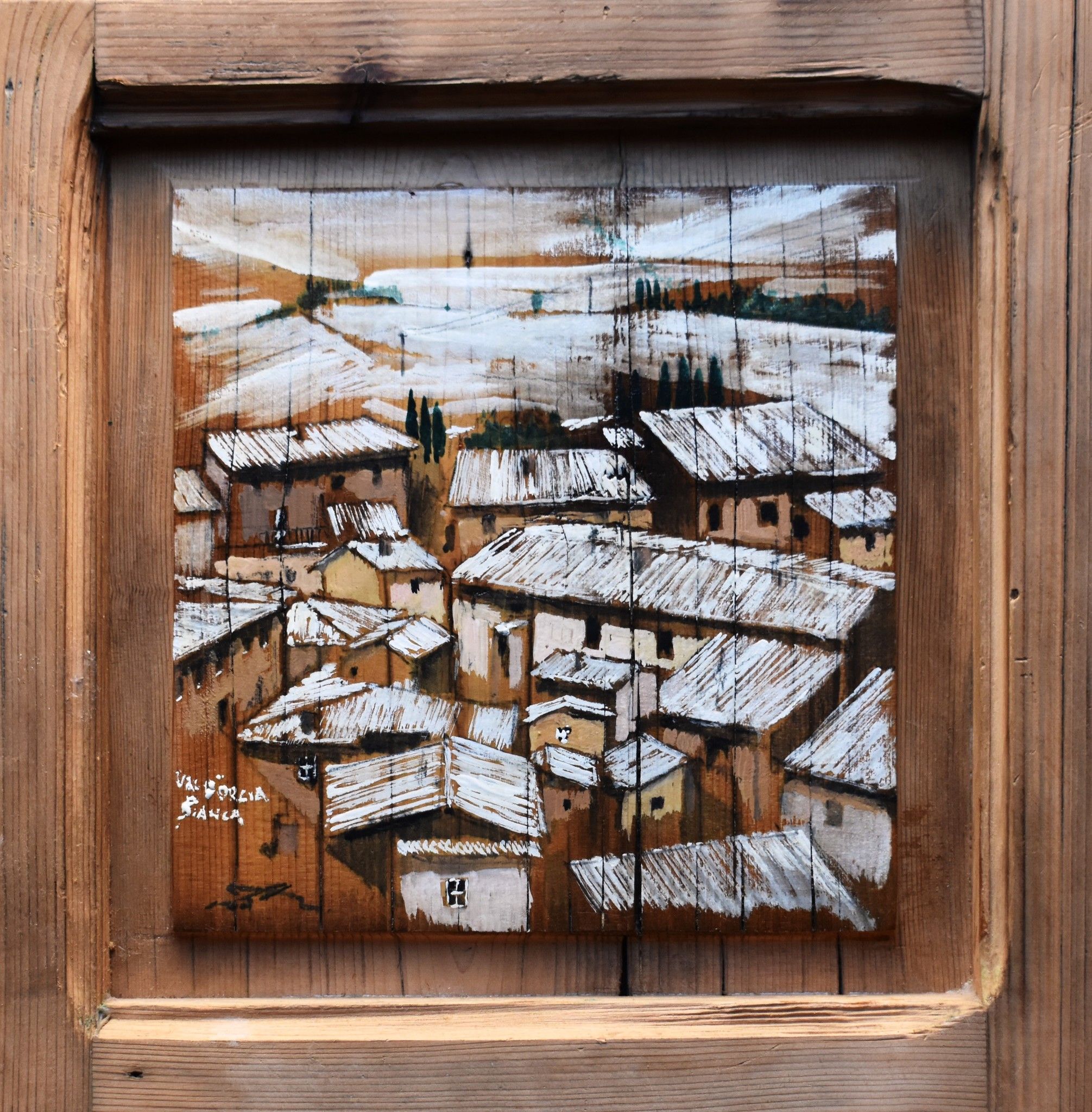 MIXED MEDIA MASSIMO LOMI " VAL D 'ORCIA BIANCA "  dimensioni L 40 x H 44 cm.