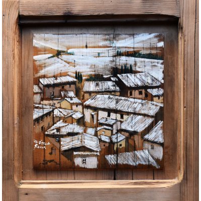 MIXED MEDIA MASSIMO LOMI " VAL D 'ORCIA BIANCA " dimensioni L 40 x H 44 cm.