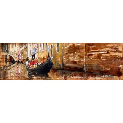 MIXED MEDIA MASSIMO LOMI ' LA GONDOLA E IL SUO SILENZIO ' dimensioni L 77 x H 38 cm.