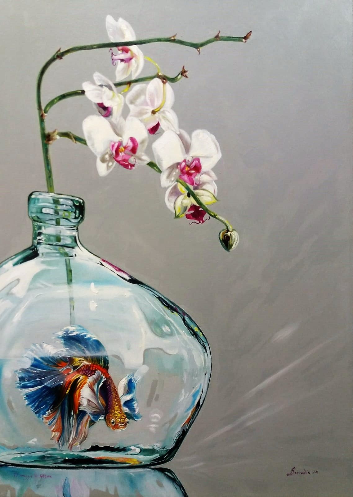 OIL ON CANVAS  IRMA SERVODIO  "IL CORAGGIO DI LOTTARE"   size  L 50 x H 70 cm.