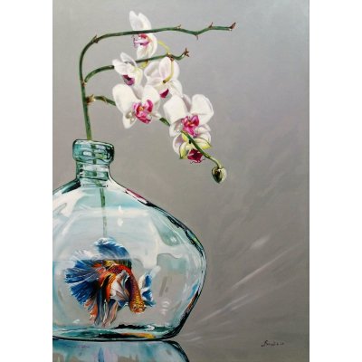 OLIO SU TELA IRMA SERVODIO 'IL CORAGGIO DI LOTTARE' dimensioni L 50 x H 70 cm.