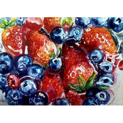 ACQUERELLO SU CARTA IRMA SERVODIO "LA VITA E UNA GIOIA, GUSTALA" dimensioni L 30 x H 22 cm.