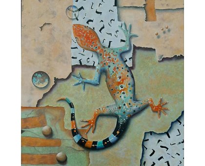 OLIO SU TELA MARCELLO REMIGI ' GECO 4 ' dimensioni L 80 x H 80 cm.