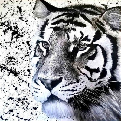 ACRILICO SU TELA TIZIANA SANNA ' SIBERIAN TIGER ' dimensioni L 100 x H 100 cm.