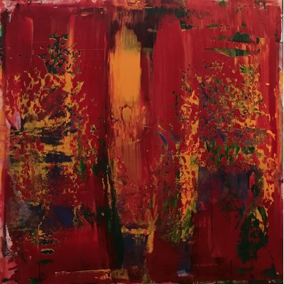 ACRILICO SU TELA SANDRA MENOIA ' LA SFIDA - FAVILLE ' dimensioni L 80 x H 80 cm.