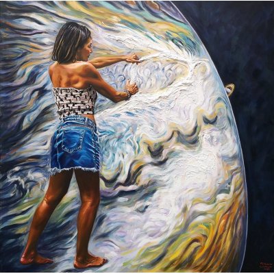 OLIO SU TELA ALI HASSOUN " LA GRANDE CONGIUNZIONE " dimensione L 150 x H 150 cm.