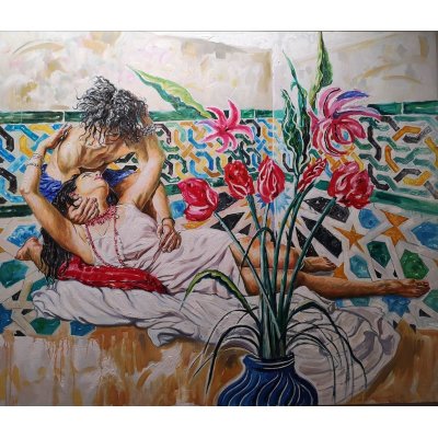 OLIO SU TELA ALI HASSOUN " AMORE E PSICHE " dimensioni L 170 x H 200 cm.