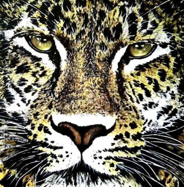 MIXED MEDIA SU TELA  TIZIANA SANNA " GIAGUARO "  dimensioni L 100 x H 100 cm.