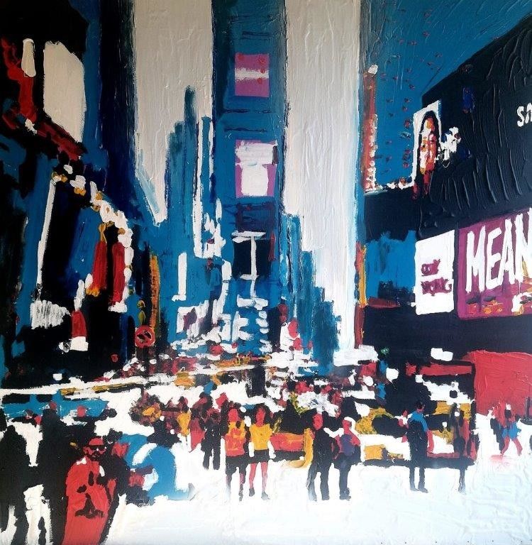 MIXED MEDIA SU TELA GIACOMO RUFFA ' NEW YORK '  dimensioni L 100 x H 100 cm.