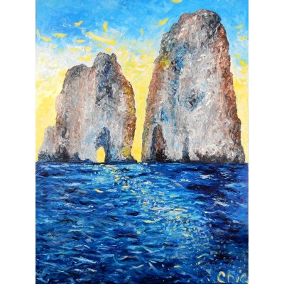 OLIO SU TELA CHIARA MAGNI ' CAPRI AT SUNRISE ' dimensioni L 120 x H 100 cm.