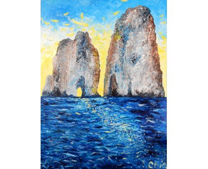 OLIO SU TELA CHIARA MAGNI ' CAPRI AT SUNRISE ' dimensioni L 120 x H 100 cm.