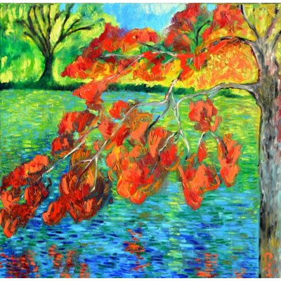 OLIO SU TELA CHIARA MAGNI ' FALLING FALL ' dimensioni L 100 x H 100 cm.