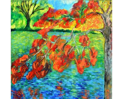 OLIO SU TELA CHIARA MAGNI ' FALLING FALL ' dimensioni L 100 x H 100 cm.