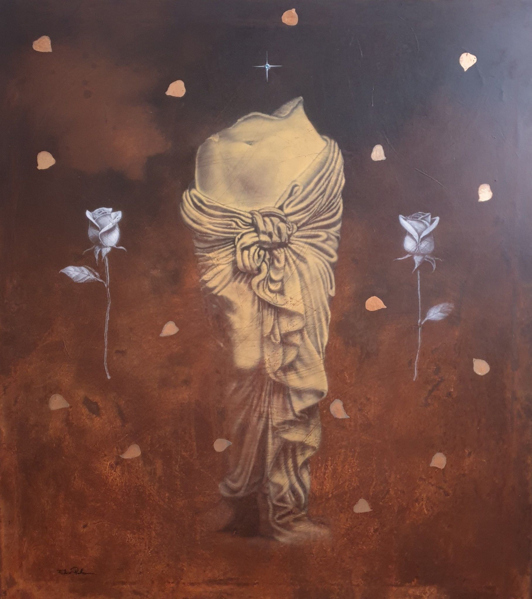 MIXED MEDIA FABIO PERLA " VENUS ROSARIUM "  size  L 90 x H 100 cm.