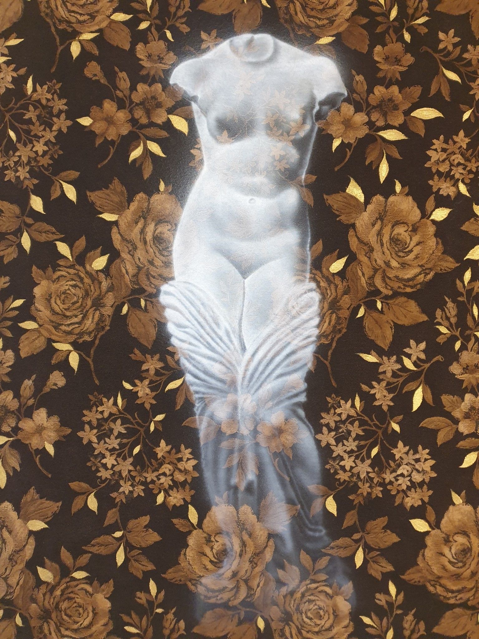 ACRILICO SU TESSUTO  FABIO PERLA ' VENUS ROSA HORTUS '  dimensioni L 80 x H 100 cm.