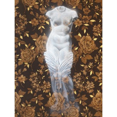 ACRILICO SU TESSUTO FABIO PERLA ' VENUS ROSA HORTUS ' dimensioni L 80 x H 100 cm.