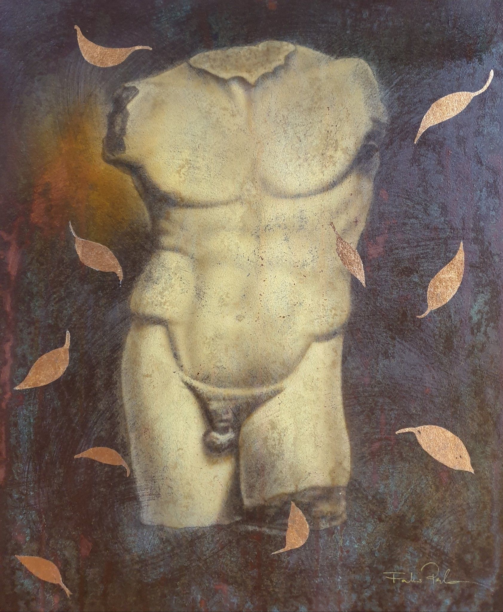 MIXED MEDIA FABIO PERLA  " ROMANUS "  size  L 50 x H 60 cm.
