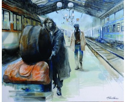 OIL ON CANVAS WALTER MARIN " TOURNEE " size L 120 x H 100 cm.