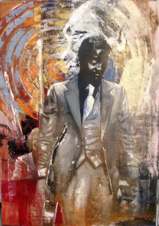 OIL ON CANVAS  WALTER MARIN " GUITAR "  size  L 70 x H 100 cm.