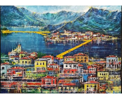 OIL WITH SPATULA ANTONIO CAPOFERRI " MONTISOLA. OMAGGIO A CRISTO' " size L 95 x H 70 cm.