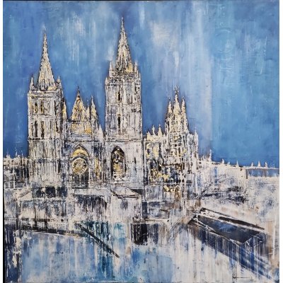 OLIO A SPATOLA ANTONIO CAPOFERRI ' CATTEDRALE DI LEON ' dimensioni L 100 x H 100 cm.